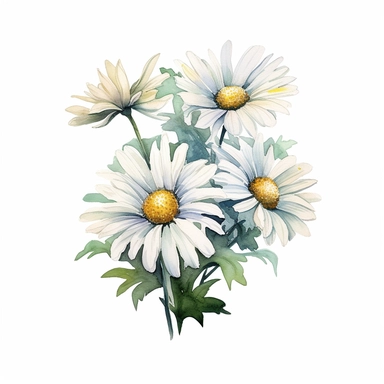 Watercolor daisy, clipart, white background, daisy ecosystem