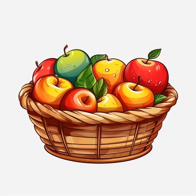 Apple With Fruit Basket, vector style Clipart, White Background ar 1:1