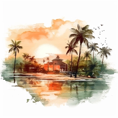 Clipart on white background Clipart on white background Haiti Beach lanscape muted at sunset water color