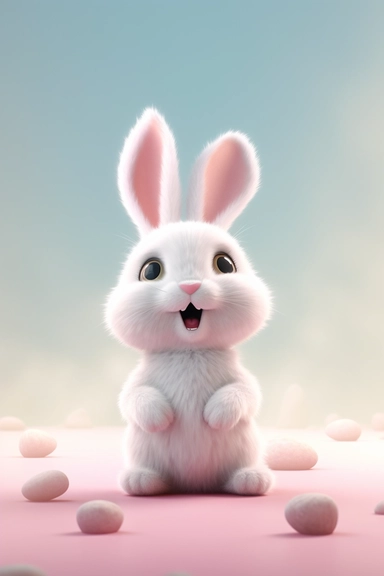 ed small bunny clipart, in the style of unreal engine 5, vray tracing, subtle pastel tones, rollei prego 90, white and pink, dutch and flemish, bunny is smiling
