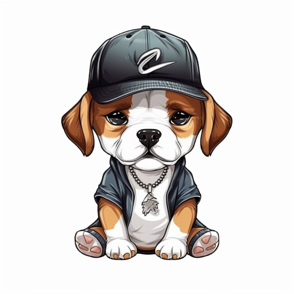 Hiphop Street Style Cute Dog, Wearing baseball cap and a necklace ...