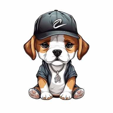 Hiphop Street Style Cute Dog, Wearing baseball cap and a necklace, Cuttable Design Clipart, White Background, cricut--v5