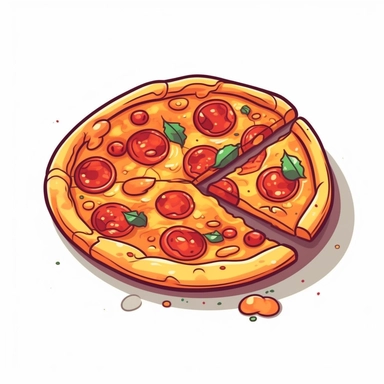 cute clipart icon of whole pepperoni pizza, anime style, in white background, soft color blending, rounded