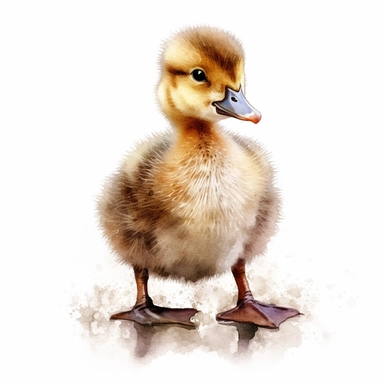realistic, high resolution, ultra details, brown Fluffy Duckling, desaturated watercolor clipart, completely white background