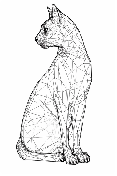 cat sitting in profile, thin line silhouette outline simple one line sketch, vector logo clipart, leonardo da vinci style, white background,