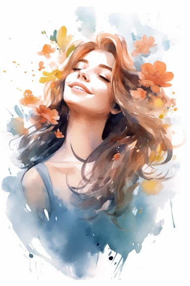 Easy to cut, dreamy watercolor positive woman smiling clipart