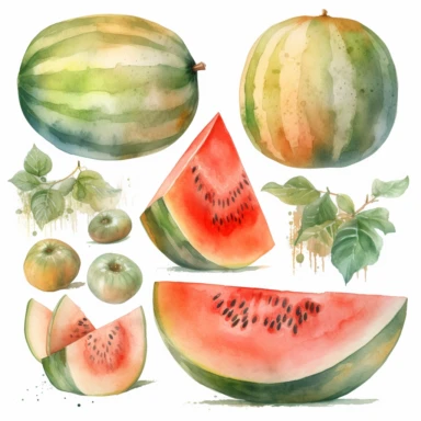 melons clipart set isolated on white, watercolor, - - no photograph