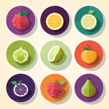 flat fruit icons clipart, single design, 8k
