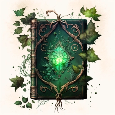 watercolor green vine magic grimoire clipart on white background