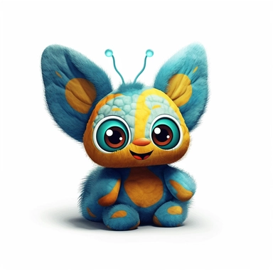 realistic digital painting, clipart of cute plush butterfly toy on white background