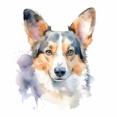 Cardigan Welsh Corgi, dog, water color style, clipart, white background