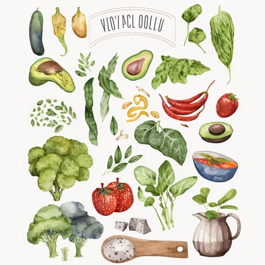 Watercolor clipart veggies and herbs Vegan food clipart Watercolor garden clipart Healthy food peppers avocado broccoli