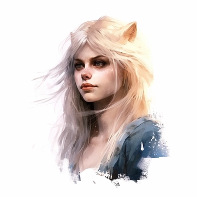 beautiful stunning pretty vintage werewolf female character, paint art style, clipart, white background, superrealistic, one of a kind