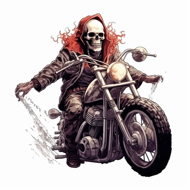 skull headed motorcyclist on a harley looking like a drag performer white background as clipart c 100
