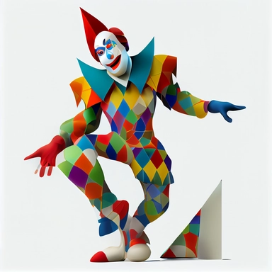 harlequin, pixar style, clipart, white background