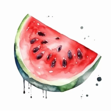 Watercolor A juicy watermelon slice with seeds clipart, Minimalist, bright colors, isolated white background, 8k
