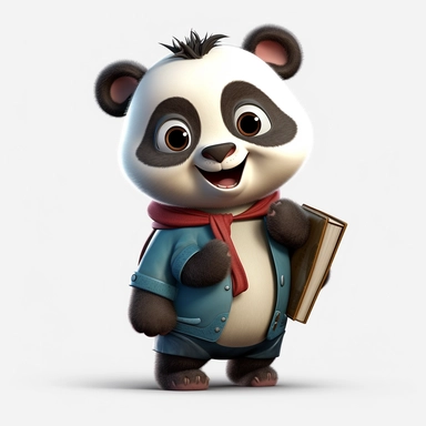 cute panda, student, happy and smiling, clipart, white background, no shadow