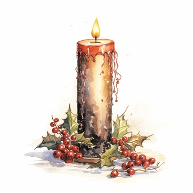 High details, watercolour, christmas candle, very high detail of image, clipart