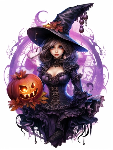 halloween haunted scary gothic steampunk witch, magic, purple,in the style of colorful fantasy realism, bold, manga, sticker art, clipart png, photorealistic, watercolor, digital painting, WHITE BACKGROUND, fantasy style, realistic, painting, 8k, ultra details,