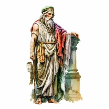 a wise and ultra realistic hellenistic wizard with watercolor effect,full body,ultra realistic,ancient greece vibe,white background,suitable for digital clipart,hellenistic scene,ancient greece,vibrantly colors,greek columns