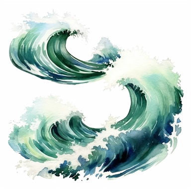 beautiful watercolor blue green ocean waves clipart on white background