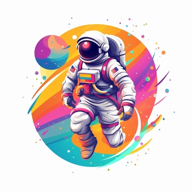 astronaut, rainbow colors, Clipart Design, white background, vector illustration, flat vector, rounded forms, vibrant colors, colorful, Figma, dribbble, Adobe Illustrator