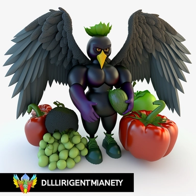 3D dark Angel Cartoon in the form of vegetables and fruits with many many wings and one halo clipart mascot , with a transparent background, 128K super mega pixel, insane detail, hyper-detailed, with huge details, UHD, 8K