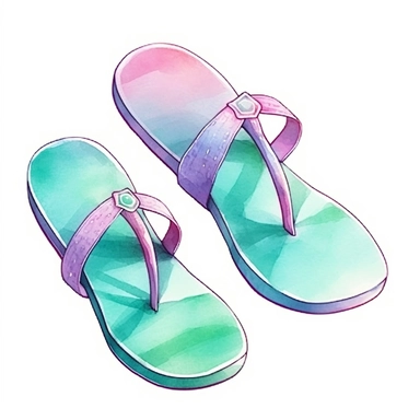 pastel boho watercolor flip flops clipart, in the style of light magenta and light emerald,
