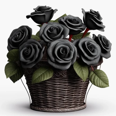 Clipart of black roses in a basket, in the style of uhd image, high detailed, stock photo, colorful realism, ornate still lifes, isolated on flat white background, very detailed, Cartoon,hyper realistic, intricate detail, illustration style,high solution,on the white background