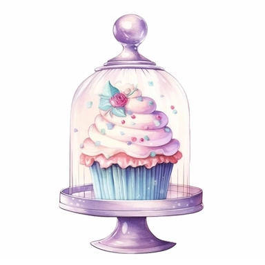 whimsical watercolour clip art against a white background easter themed cupcake under a glass dome  - <@1098423716465102849> (Waiting to start)