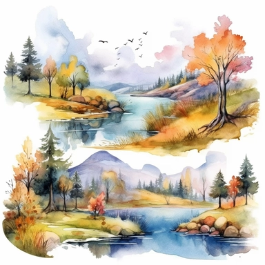 imagine watercolor clipart set computer lanscape