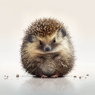 Woodland fluffy hedgehog Clipart Watercolor, cute, lovely, happy, funny, friendly full body furry brown grey baby hedgehog walking, large emotive eyes, intense gaze, looking straight, watercolour, looking surprised and cute, white background, no plants, no grass, nursery clipart