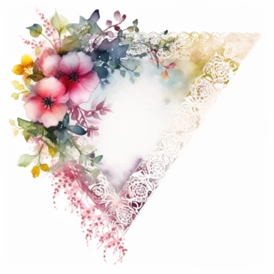 Watercolor Lacy Floral Corners Clipart, white isolated background, space out, hd