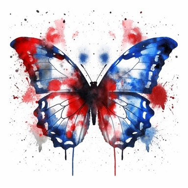 butterfly, red, white and blue watercolor clip art AR 3:2