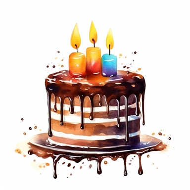 one clipart chocolate birthday cakes with candle on a white background, in the style of Watercolor Clipart, video collages, dark bronze and dark amber, i can't believe how beautiful this is, christcore, clean and simple designs, nikon d850 , no watermark, text, 300 DPI , typography, shapes do not stick together, no text in the picture, on a white background