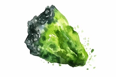 Watercolor, Generate an illustration of an A-type asteroid, rich in olivine and pyroxene minerals clipart, hd, on a white background, spaced out