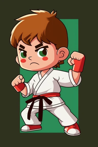 children karate clip art, in the style of 32k uhd, flat shading, meticulous design, dark green and white, close up, gongbi, light red