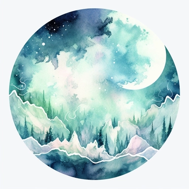 u2 an evocative watercolor clipart design featuring cosmic majestic scenic aesthetics [descriptor] [subject], vintage aquarelle fantasy clip art, ethereal fantasy, Ansel Adams, crisp details, Albert Bierstadt, intricate patterns, sky blue, lush green, and snow white, 1997 luminous, dramatic daytime lighting, 8k resolution, isolated on transparent background