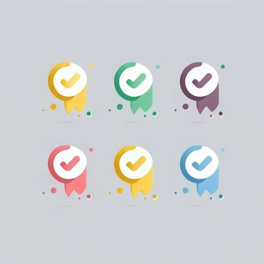 Six cute check mark,tickicons vector clipart in the style of lively brushstrokes,Dialog box is blank in the middle， label and marker style, minimalism, muted colors, white bakcground