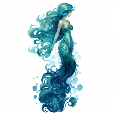clipart mermaid long fishtail, with octopus watercolor