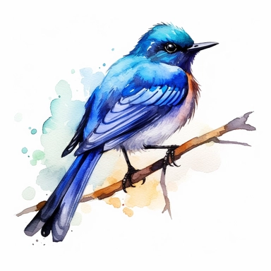 Asian Fairy-bluebird, water color style, clipart, white background
