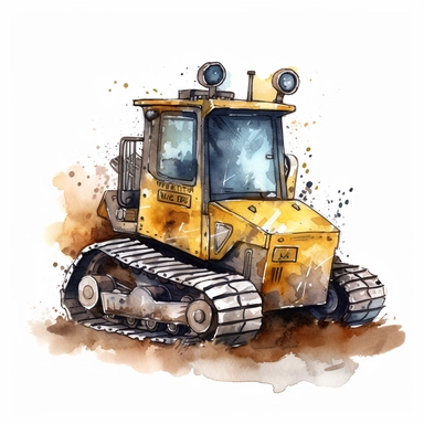 watercolor illustration of Industrial bulldozer, digital art, concept,art,8k,hd,kawaii,no backround, clipart