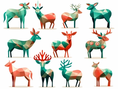 christmas reindeer clipart illustration, in the style of eccentric props, soft and rounded forms, shiny/glossy, red and green, multiple styles, booru, depictions of inclement weather