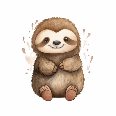 kawaii sloth, super cute, full body, watercolor clipart, isolated on white background, cute-core
