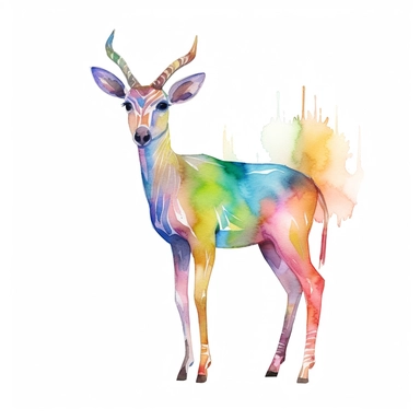 a vibrant gazelle with kind eyes clipart with watercolor illustration,full body shot,8k,etsy style, white background