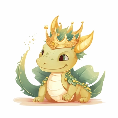Cute dragon clipart, wearing a golden crown