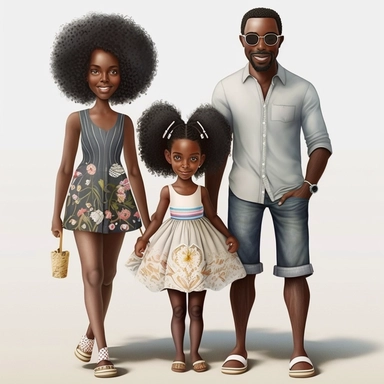 Happy Black Girl and her mom and dad Smiling art,black girlsclipart, Funny black girl , Cheerful african american girl child png, clipart, afro ,Full body with legs , in sag harbor at thw beach , Cottage core , preppy , Highly detailed close-up portrait , standing , Nicoletta Ceccoli, Mark Ryden, lostfish, Earl Nor, global lighting, divine rays, detailed and intricate surroundings, sf, intricate artwork masterpiece, ominous, matte painting movie poster, blue ratio, trending on cgsociety, intrica