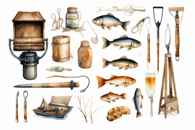 Watercolor Fishing Clipart, Fishing Graphics, Fishing Illustration Fisherman Clipart Camping Clipart Father's Day Clipart Fishing Supplies, white backgrounds, clear image , high resolution ,