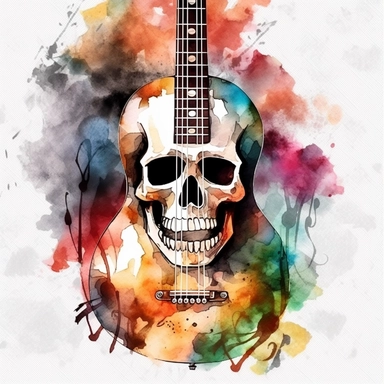 guitar, skull watercolor background clipart