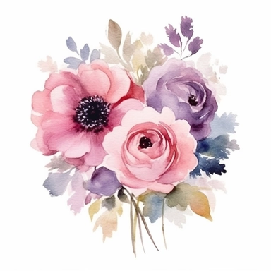 watercolor clipart with white background, bridal bouquet, cute and adorable, flat design,high quality--ar3:4--no mockups, watermarks, numbers, writing, letters--q2--v5.1--s1000